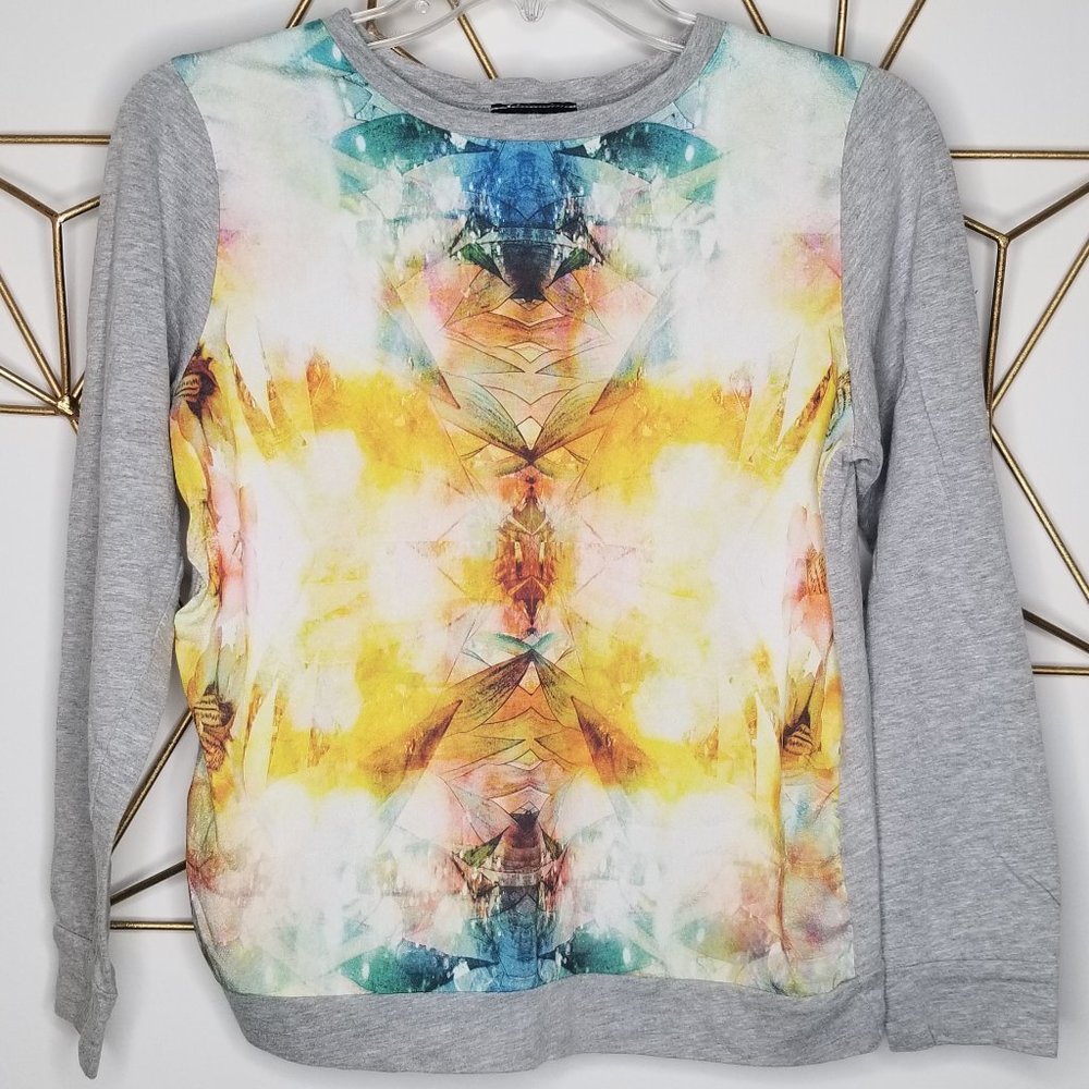 Gray Geometric Print Long Sleeve Blouse